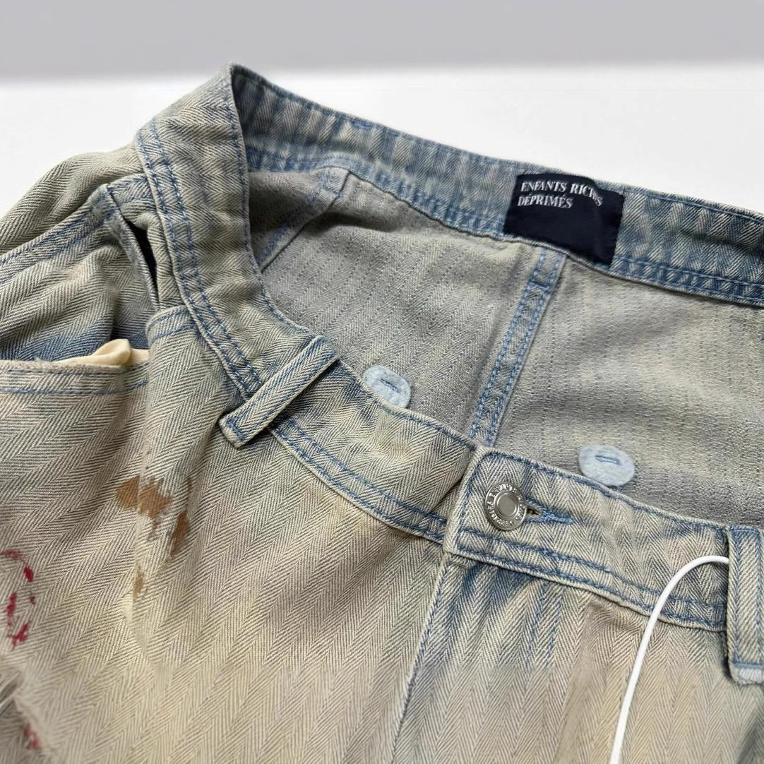 Melancholy High Street Brand Bloodstained Dirty Dyed Ripped Trendy Casual Logging Workwear_mkmklike.com