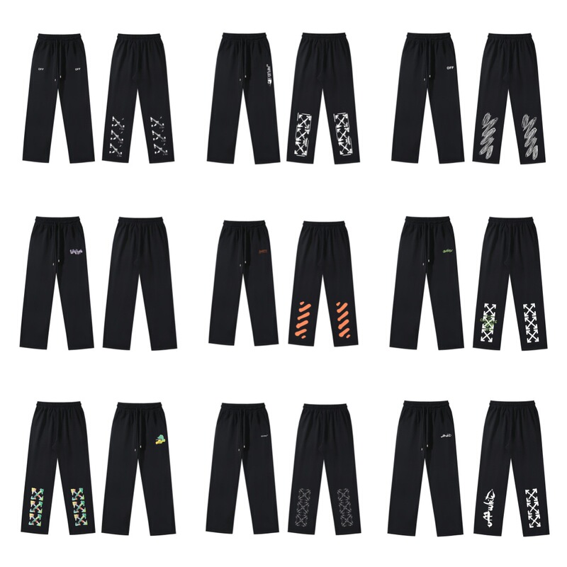 Cross-border American fashion brand off white pure cotton terry 400g heavyweight fuzzy arrow print straight-leg casual pants Cross-border American fashion brand off white pure cotton terry 400g heavyweight fuzzy arrow print straight-leg casual pants