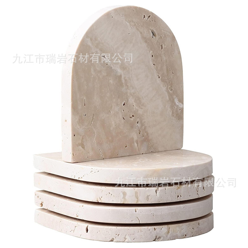 Posavasos de mármol de travertino natural de Amazon transfronterizo al por mayor, posavasos de café de whisky, accesorios de tiro absorbentes