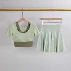 lu運動短裙套裝網球服女新款夏季帶胸墊羽毛球速干高腰百褶半身裙