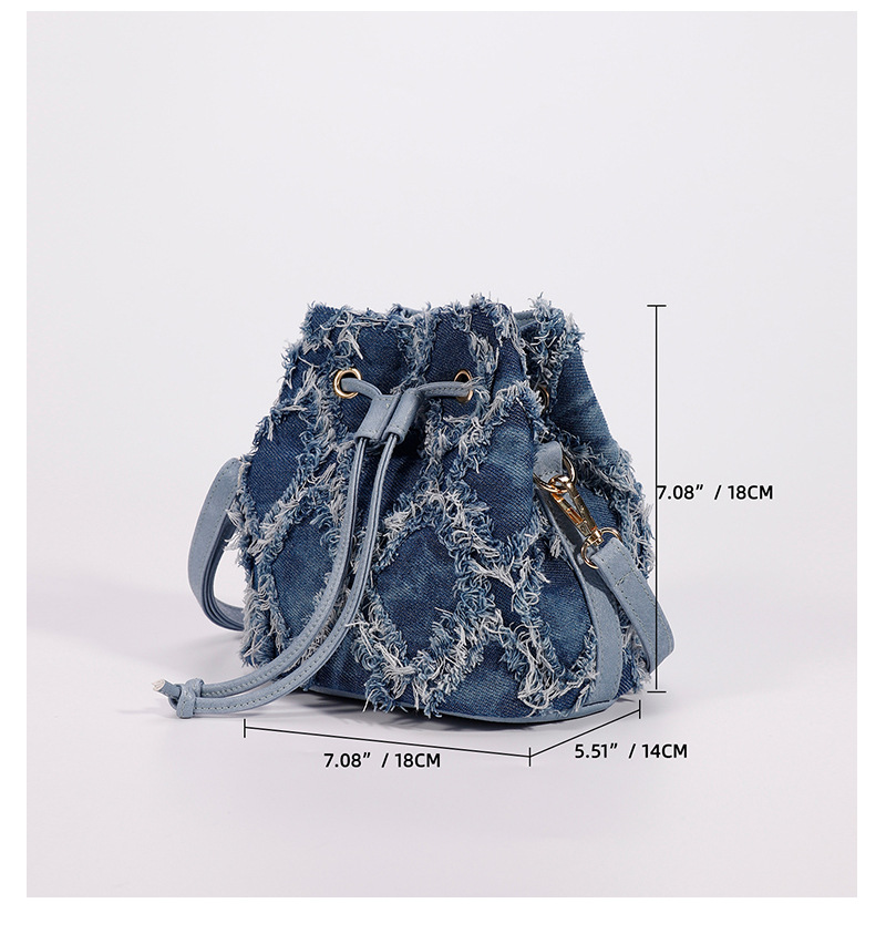 Women's Denim Solid Color Fashion Bucket String Shoulder Bag Crossbody Bag Bucket Bag display picture 1