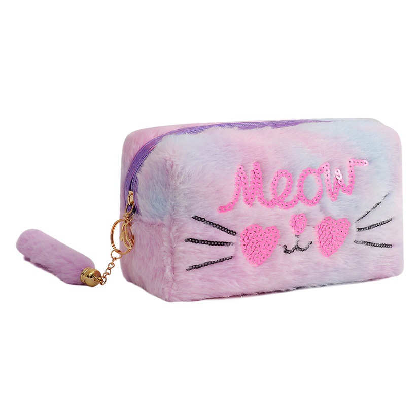 Bolsa de Cosméticos de Felpa Estilo Coreano, Caricatura de Gato, Suave y Linda, Bolsa de Almacenamiento para Estudiantes e Invierno