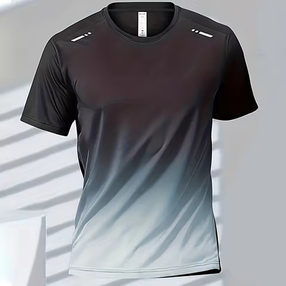 Trend gradiente 3D impresión digital para hombres deportes de verano malla suelta transpirable manga corta cuello redondo camiseta
