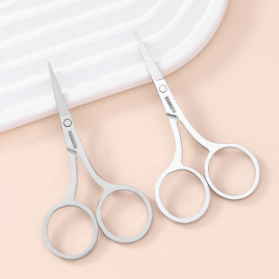 Source Manufacturer Direct Sales Stainless Steel Eyebrow Trimming Nose Hair Scissors Beauty Scissors Round Head Elbow Pointed Scissors Tool