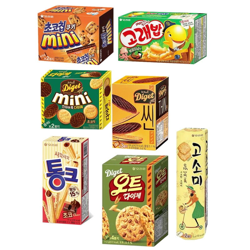 Корейские импортные мини-бисквиты Orion из цельнозерновой муки, множество рыбоподобных воздушных снеков, печенье, овсяные бисквиты