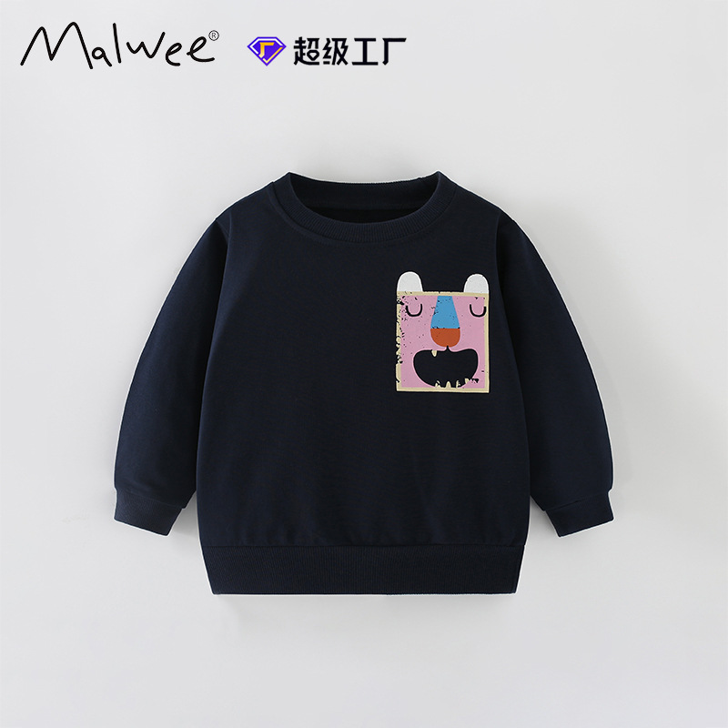Cross-border malwee niño suéter otoño invierno nuevo estilo europeo y americano niños de media edad ocio jersey de cuello redondo ocio chaqueta de otoño