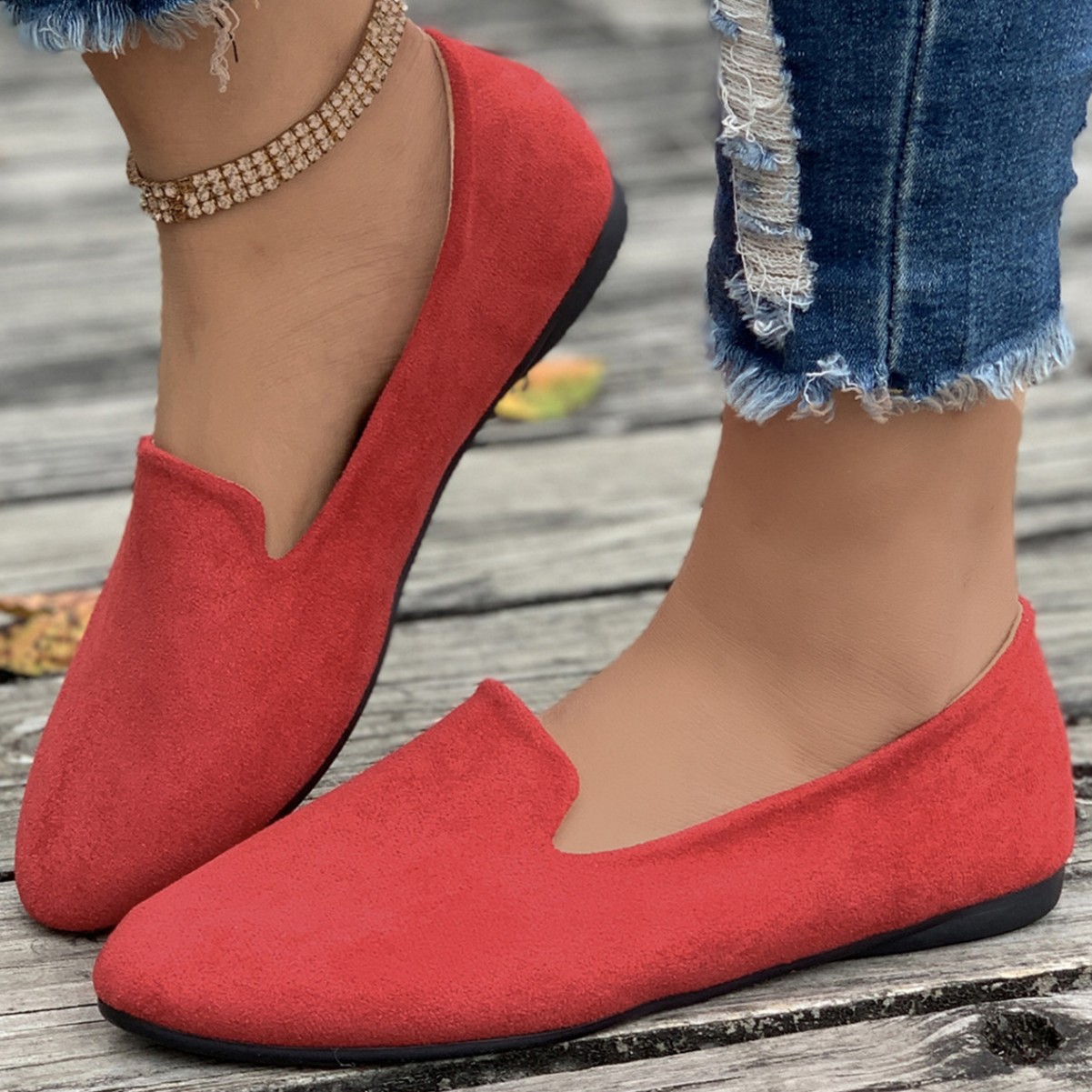Cross-border Plus-size Women's Shallow Slip-on Shoes, 2024 Summer New European And American Style Flat Loafers, Size 43,_vogvips.com