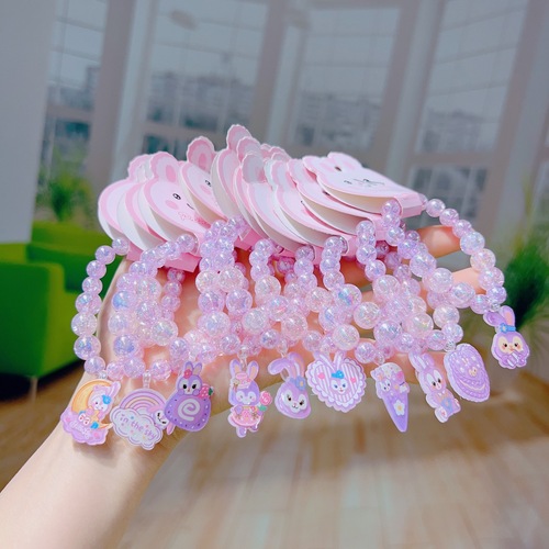 Baby cartoon bracelet bracelet with texture, high elasticity, purple crystal beads, children's hand jewelry, girl's cute rabbit