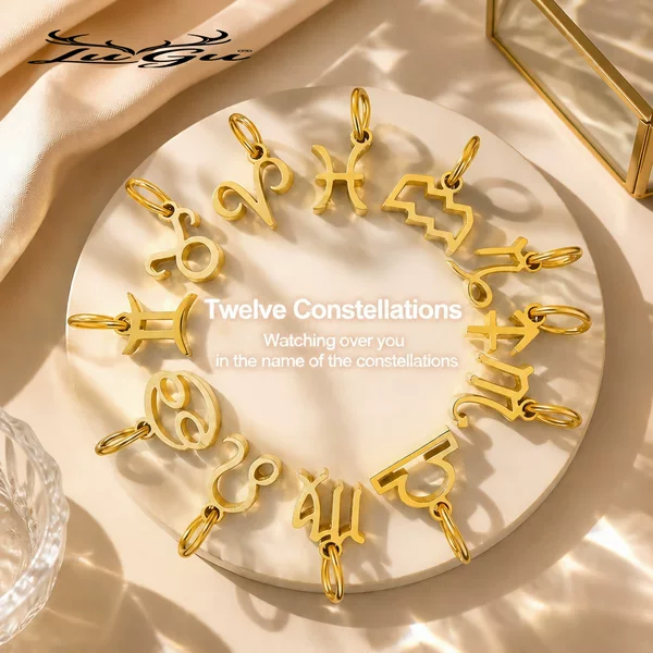 European and American Cross-Border Minimalist Titanium Steel Twelve Zodiac Sign Jewelry Accessories Pendants Versatile DIY Jewelry Accessories Wholesale