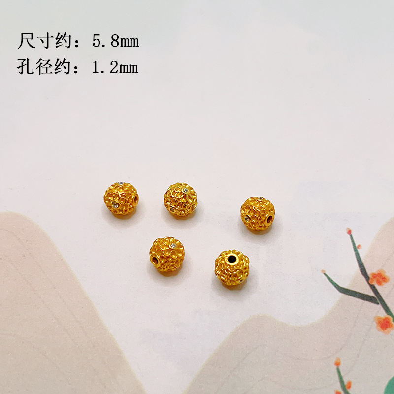 s925 silver gold-plated bow with diamond-studded flower ball, spacer beads, barrel beads, bracelet, necklace, DIY semi-finished accessories wholesale