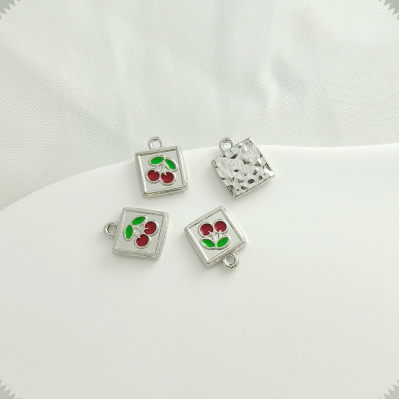 Square, Cherry Pattern 10 PCS/Package Alloy Square Cherry Pendant