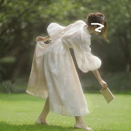 法式宫廷风公主泡泡长袖连衣裙春季设计感仙女气质超仙刺绣晚礼服