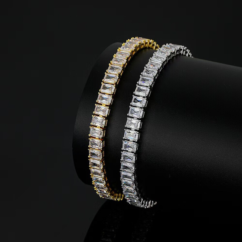 European and American Hip Hop Bracelet 4mm Square Zircon Tennis Chain Copper Inlaid Men's and Women's Hip Hop Jewelry Factory Wholesale