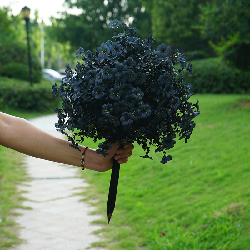 Autumn Halloween Black Violet Artificial Flowers for Outdoor Courtyard Garden Home Decoration Green Plants Fake Flowers