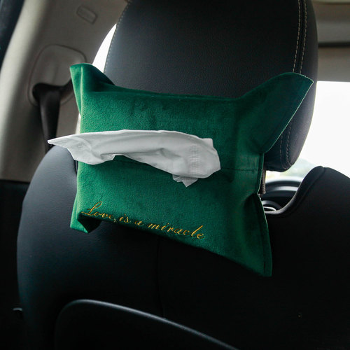 Buyi velvet embroidery car rear fixed buckle tissue cover tissue box napkin household paper box cover