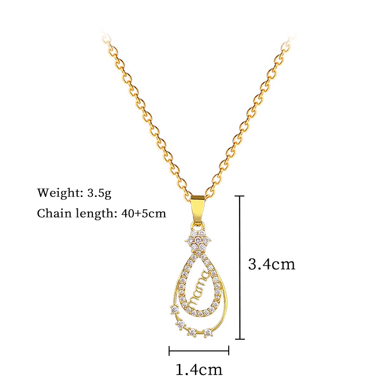 Full Diamond MAMA Water Drop Fashion Light Luxury Temperament Gorgeous Full Diamond Necklace Female Versatile Collarbone Chain Titanium Steel_voghion.com