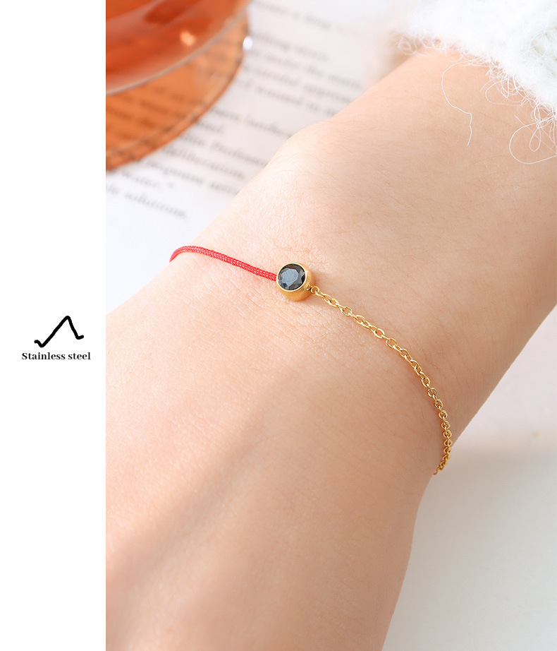 Red String Chain Link Bracelet With Gemstone For Men And Women_voghion.com