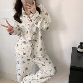 秋冬新款夹层空气棉可爱女睡衣家居服套装小红书爆款