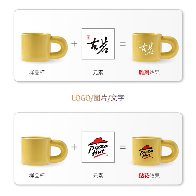 Taza de marcas de impresión, mango de orejas grandes, taza de agua cerámica, taza de té doméstica, taza de café