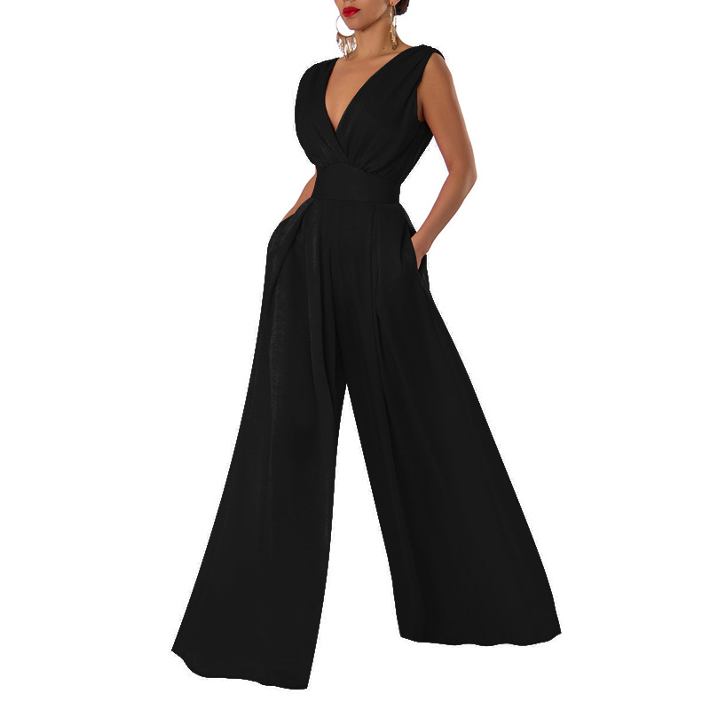 Dam jumpsuit slim fit med hög midja och vida byxben_voghion.com