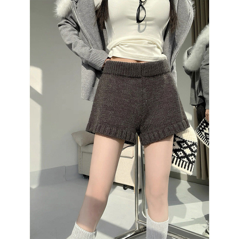 十三韩韩版ins时髦高腰针织短裤女式宽松廓形显高显瘦柔软休闲裤|undefined