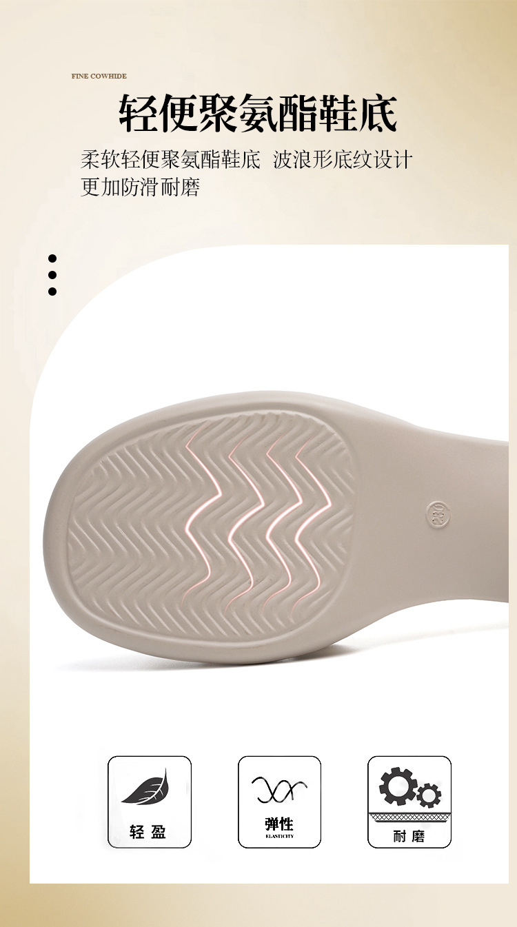 Sandal nữ da thật gót vuông cao đế mềm quai ngang — Màu đen chi tiết 11