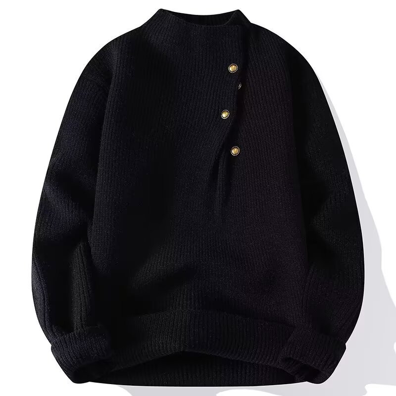 Botón de diseño sensación de jersey suéter hombre medio alto cuello invierno mono chaqueta de invierno de otoño camisa base de tendencia comercio exterior al por mayor transfronterizo image 4