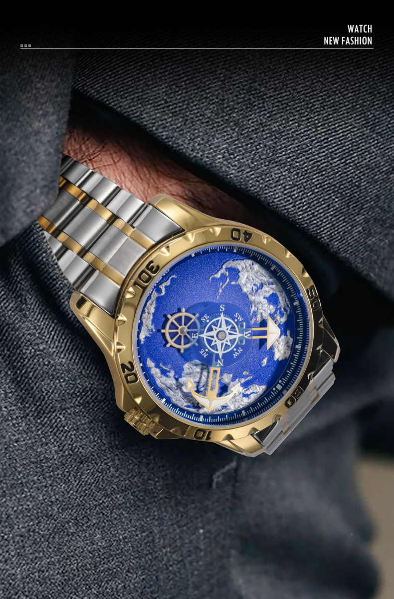 Đồng hồ nam automatic lộ máy dây thép cao cấp — Dây thép vàng Intershell, Dải thép bạc vỏ bạc chi tiết 3