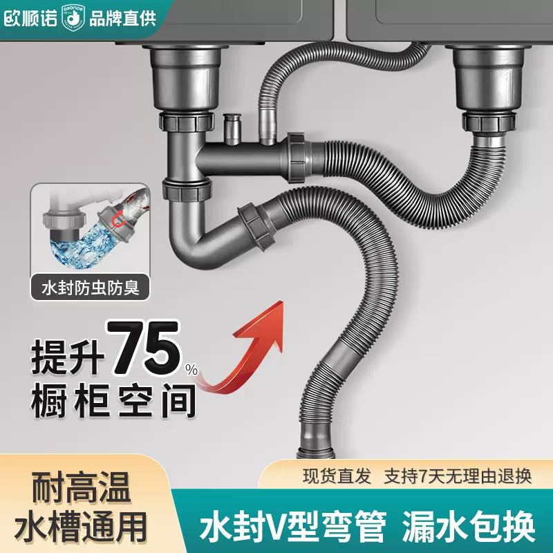 水槽下水器洗菜盆下水配件厨房防臭下水管家用水池下水管道排水管