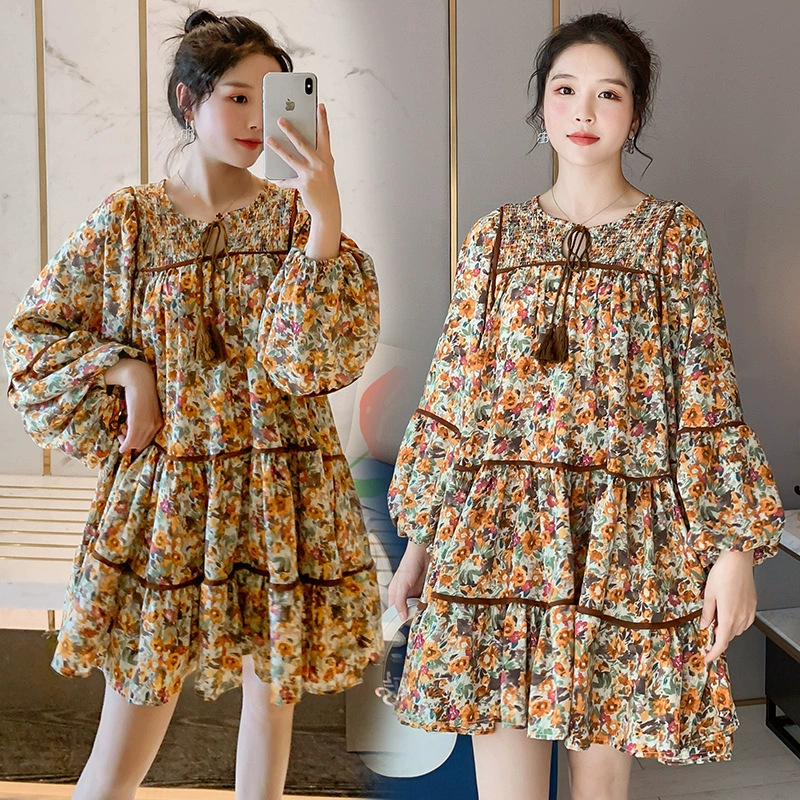 Реальная одежда для беременных весной и осенью мода свободная тонкая средняя длинная повседневная одежда для беременных пряная мама