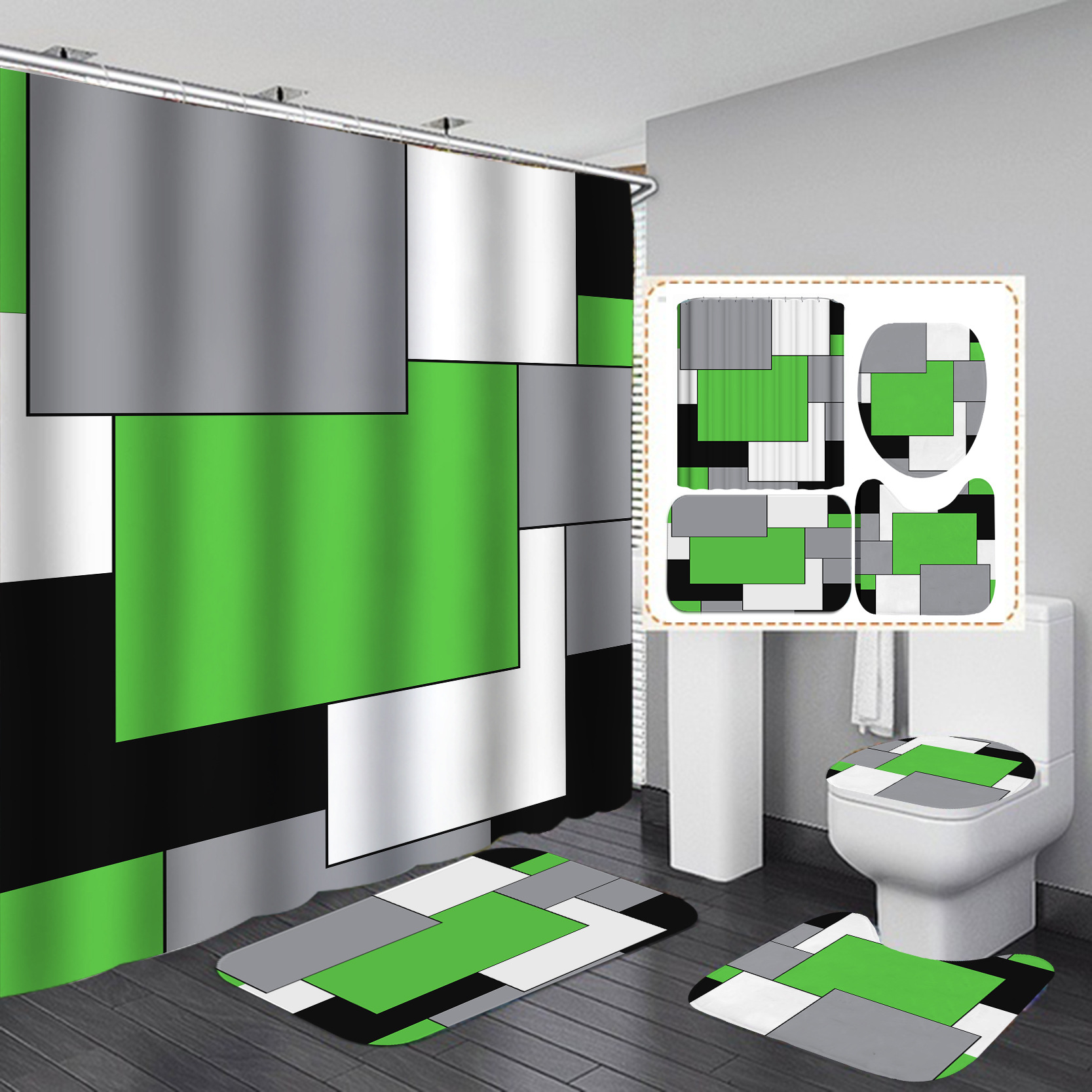 Amazon 3D HD impresión ducha cortina impermeable baño ducha cortina tela americana Plaid baño partición ducha cortina