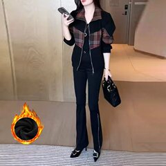 秋冬新款水洗牛仔外套女洋气格子休闲百搭夹克加绒保暖短外套上衣