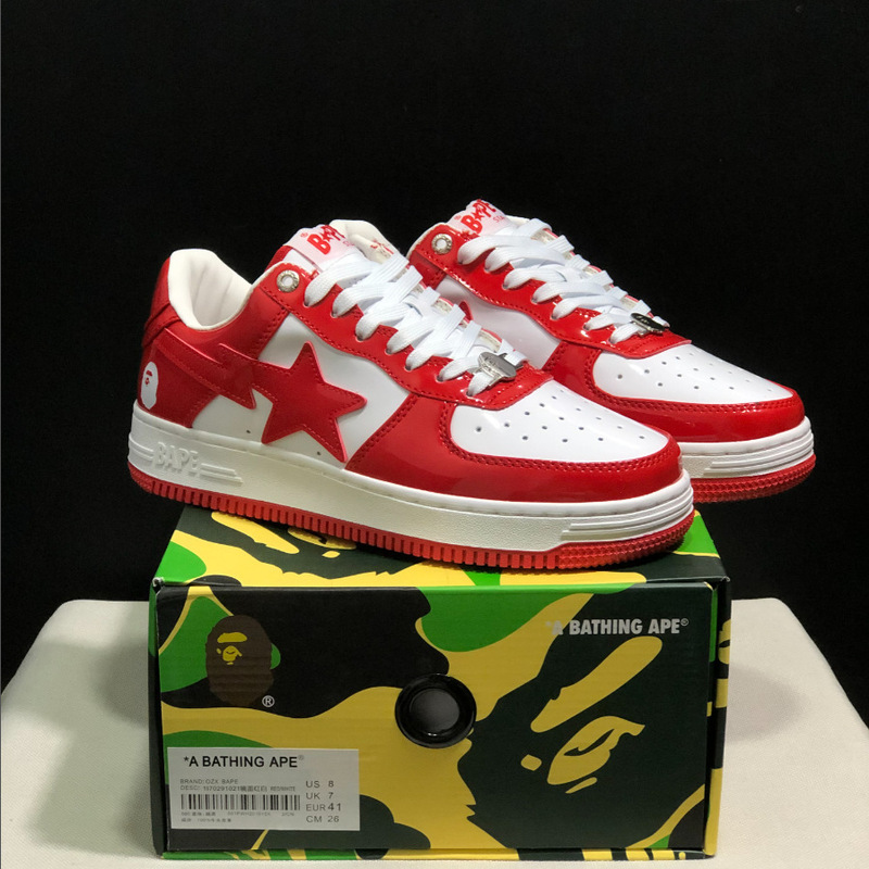 莆田Bape Sta 猿人头空军联名漫威黑白熊猫漆皮真皮男女低帮板鞋|undefined