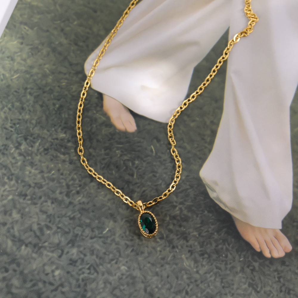 Womenu0027S Retro Oval Copper Zircon Necklace Plating Gold Plated Stainless Steel Necklaces