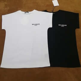 巴尔曼女装包袖T恤Logo植绒小字母显瘦圆领一体袖内搭BALMAIN短袖
