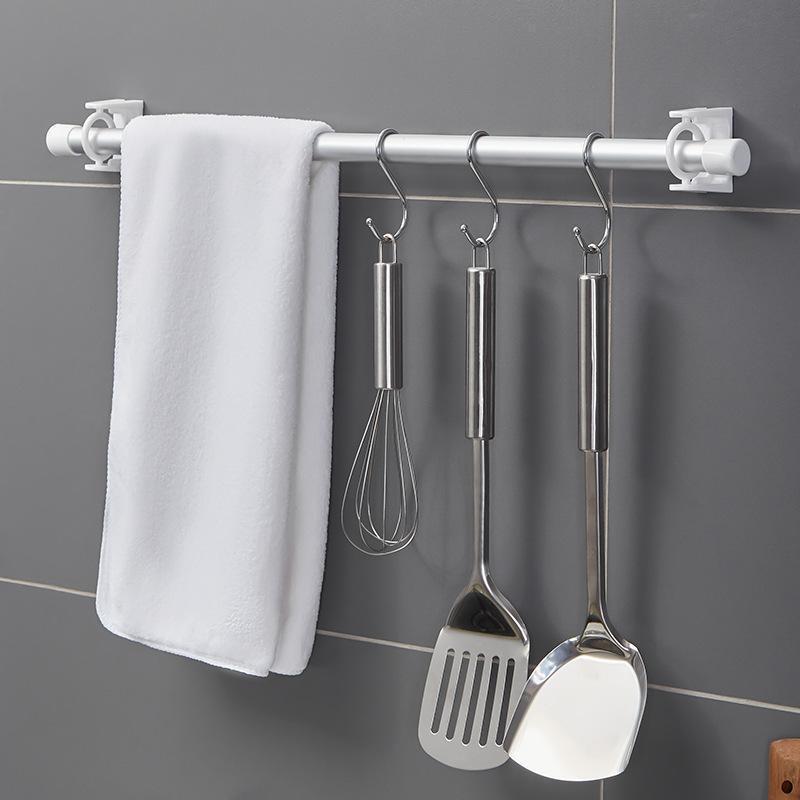 Adhesive Towel Bar Bracket Fixing Seat Steerable Hanging Ring Bathroom Multifunctional Curtain Rod Hook Ring Ring