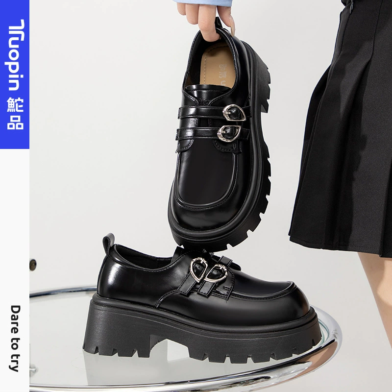 Женские Британские кожаные туфли на толстой подошве, универсальные лоферы в стиле ретро, новинка 2024 года, TP465AT