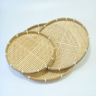Wholesale Bamboo Woven Perforated Bamboo Sieve Snack Tea Tray Round Dustpan Catering Hot Pot Barbecue Special Serving Tray
