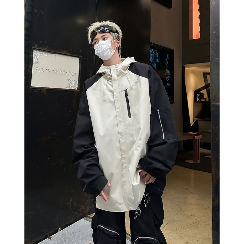 American Style Retro Outdoor Sports Jacket Jacket Men's Spring and Autumn Contrast Color Splicing Machine Wind Loose Hooded Jacket
