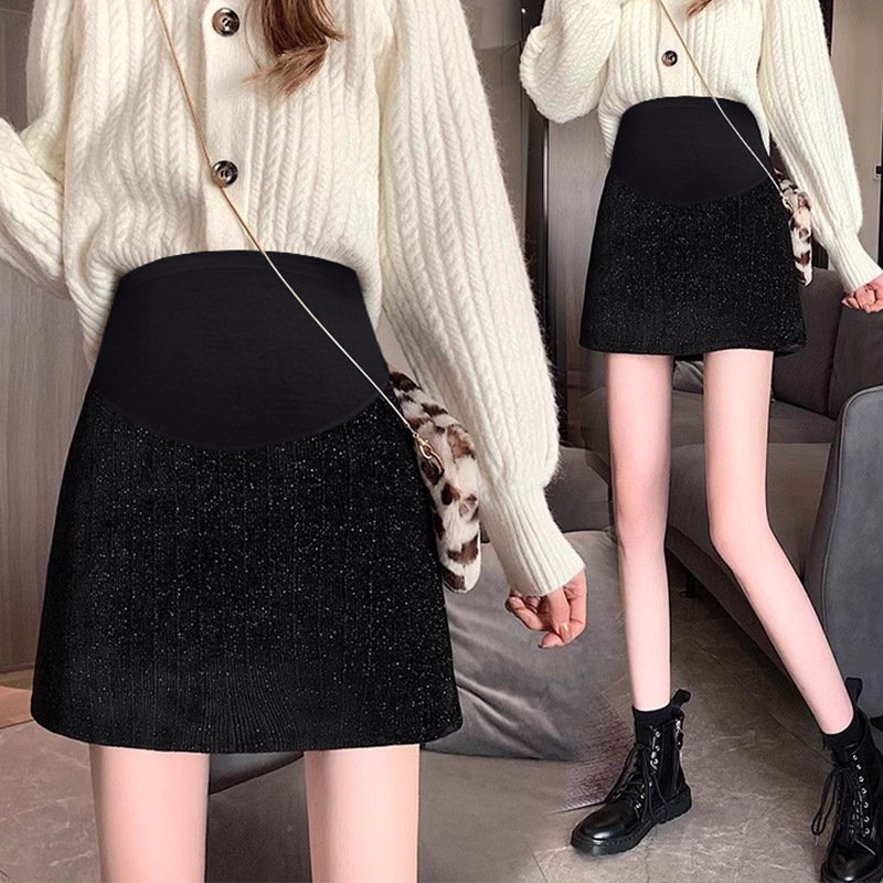 Tmall quality pregnant women's new golden bright line autumn and winter new retro skirt simple hip pregnant women a short...