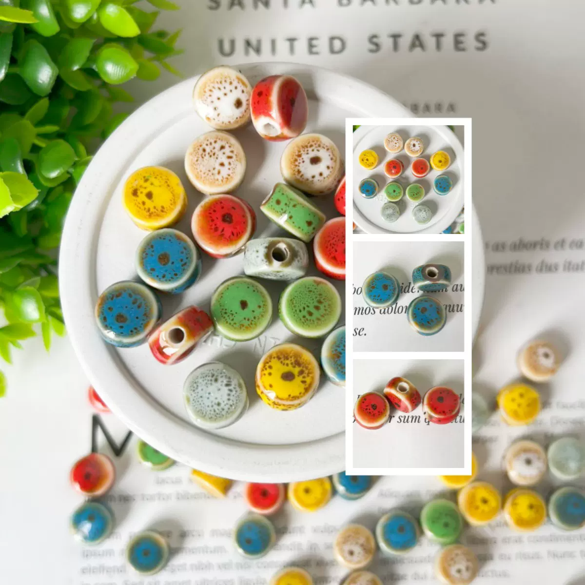 陶瓷珠子材料 DIY饰品配件 花釉陶瓷小圆片配珠 手链项链配件串珠