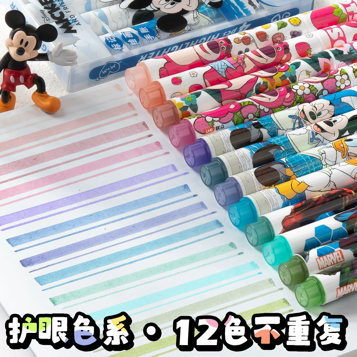 Защитный для глаз хайлайтер Mickey, нейлоновый мягкий наконечник, набор из 4 штук, мягкий в управлении цветной маркер для рисования и пометок
