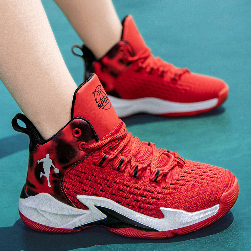 Spring and Summer Children's Basketball Shoes Sgs Sports Flying Weaving Boys Shoes Flying Weaving Mesh Surface Students Trendy Middle School Children's Casual Shoes