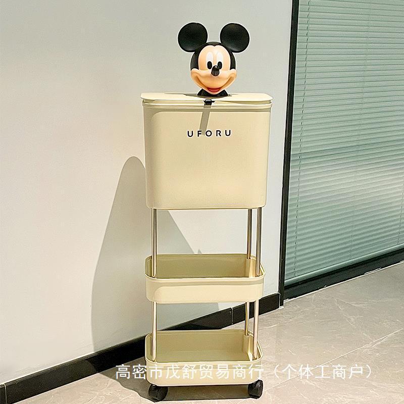 台所のゴミ箱の高さの移動可能な大容量の蓋付き分類日本式の腰をかがめない物棚カート|undefined