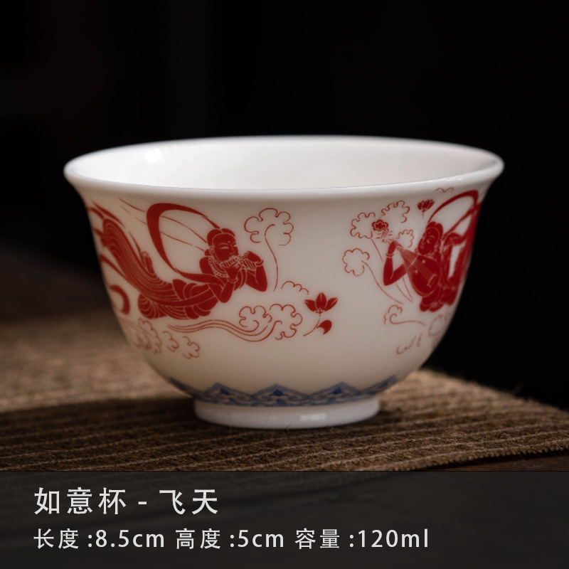 德化羊脂玉敦煌千佛品茗杯陶瓷主人杯功夫茶杯家用办公室盖碗单杯|undefined