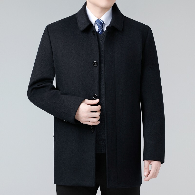 Middle-Aged Dad's Lapel Short Woolen Outwear Men's Winter Thickeneded Warm Removable White Duck down Lining Cashmere Outwear