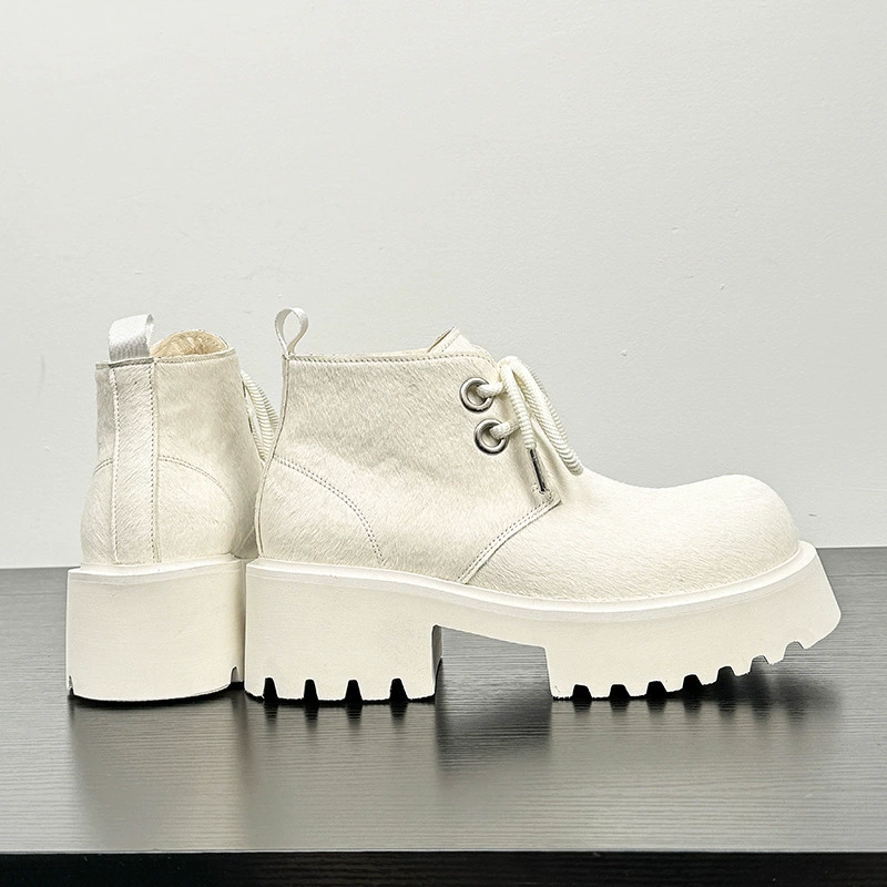Один поколение волос сплошной цвет конского перья белые сапоги Martin мужской 2024 новый толстый подошв высокие короткие сапоги в британском стиле
