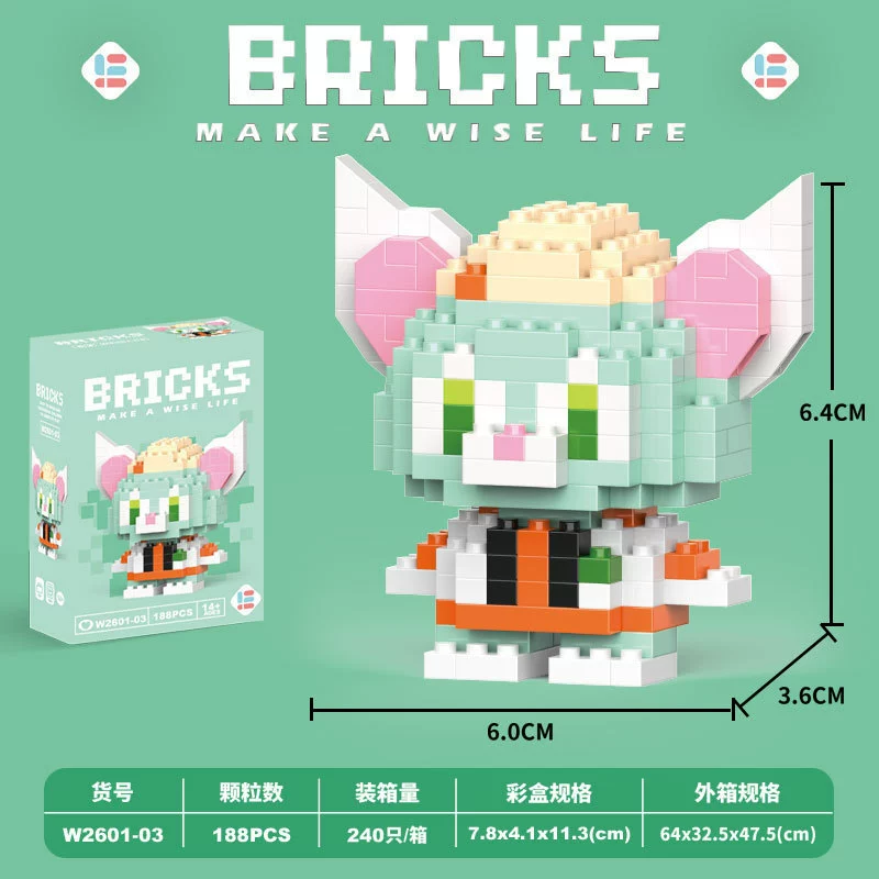 Micro‑block cartoon doll constructor (Lego style), strawberry & mini bears, blind box, micro pieces