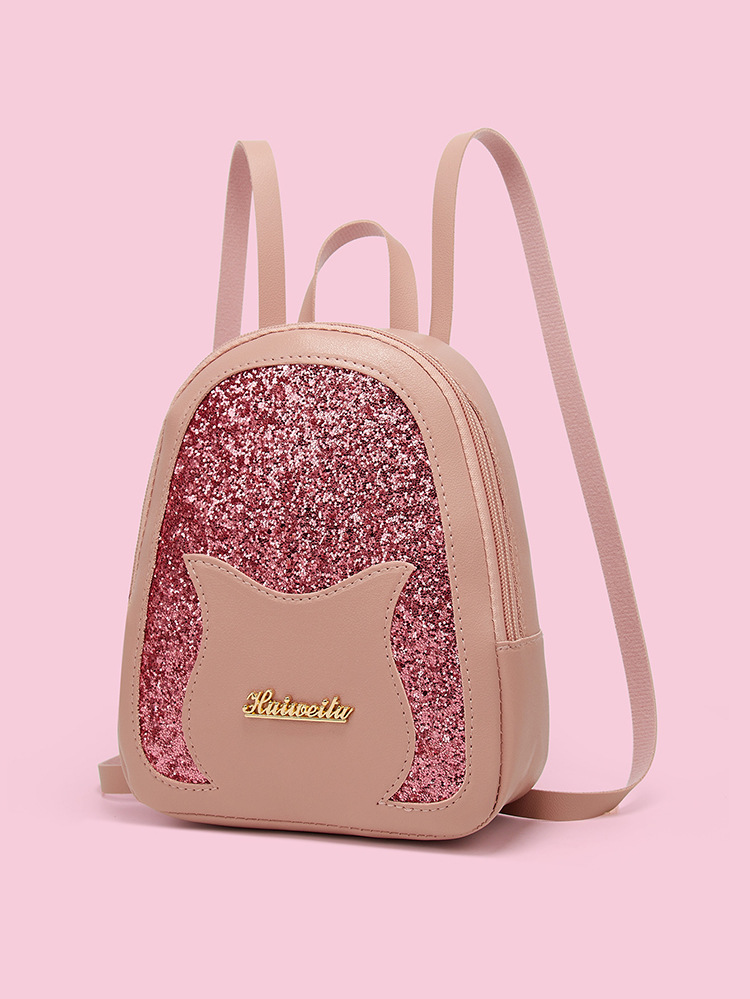 Mochila Pequeña De Color Sólido Con Costura Para Mujer, Bolso De Hombro A Cuadros Con Brillo Metálico Con Letras De Tendencia display picture 5