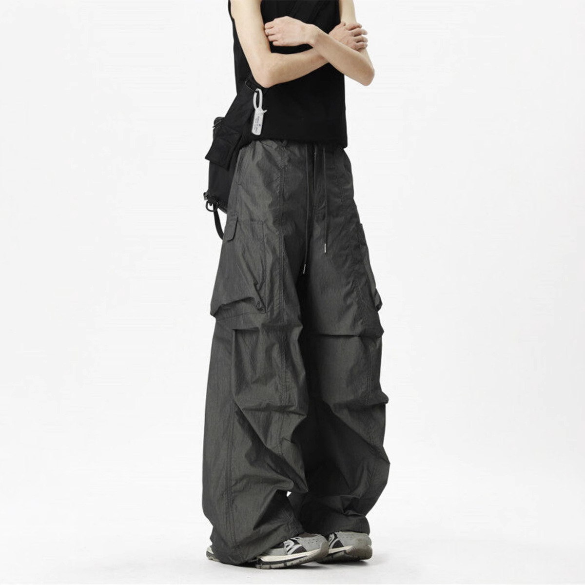 American-Style Wide-Leg Parachute Cargo Pants for Men, Autumn New Loose Casual Sports High Street Cool Quick-Dry Assault Pants